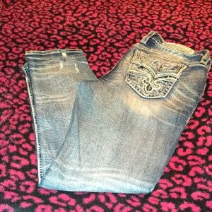 Rock Revival Blue Straight Leg Jeans with Embroidered Back Pocket